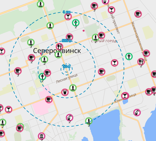 Круговая линейка на карте